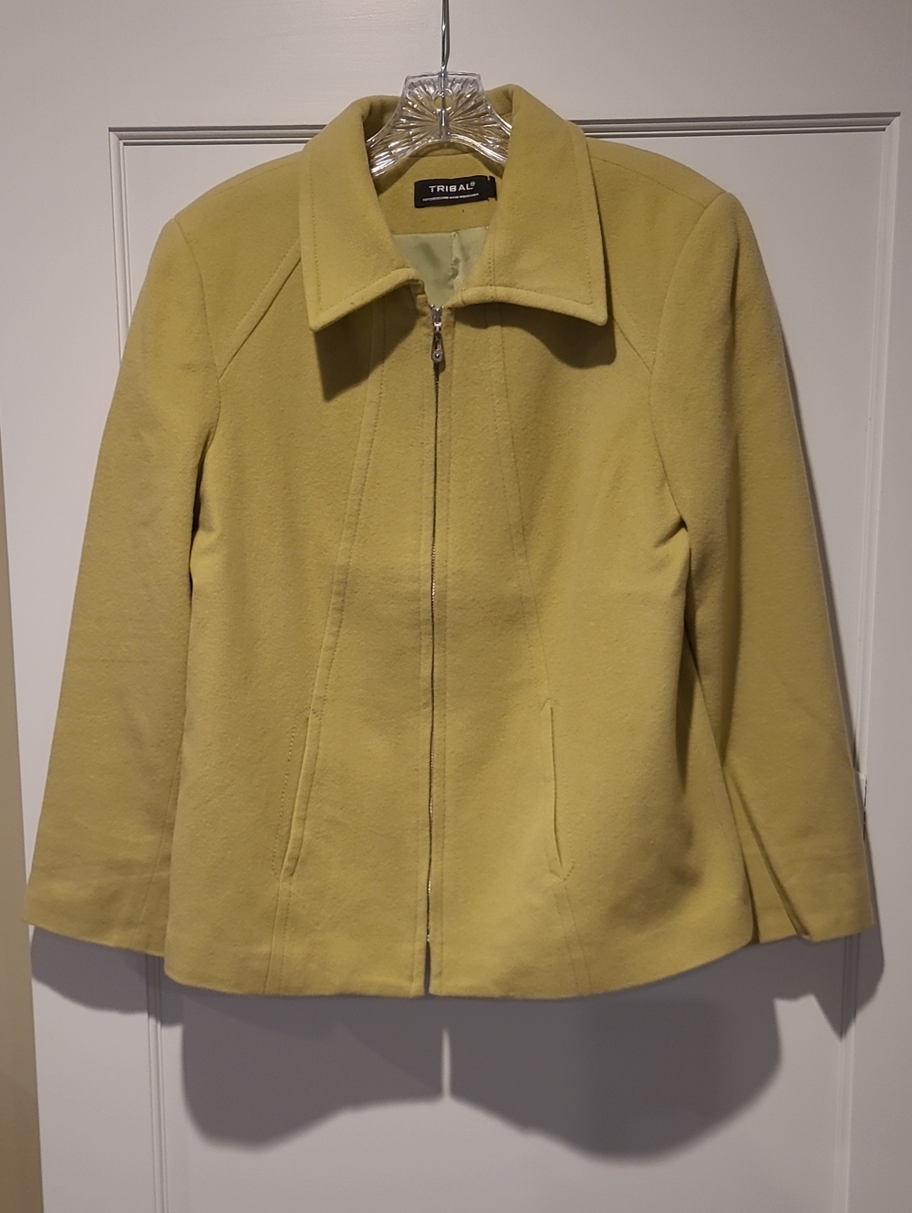 Tribal Light Yellow Zip-Front Women's Pea Coat
